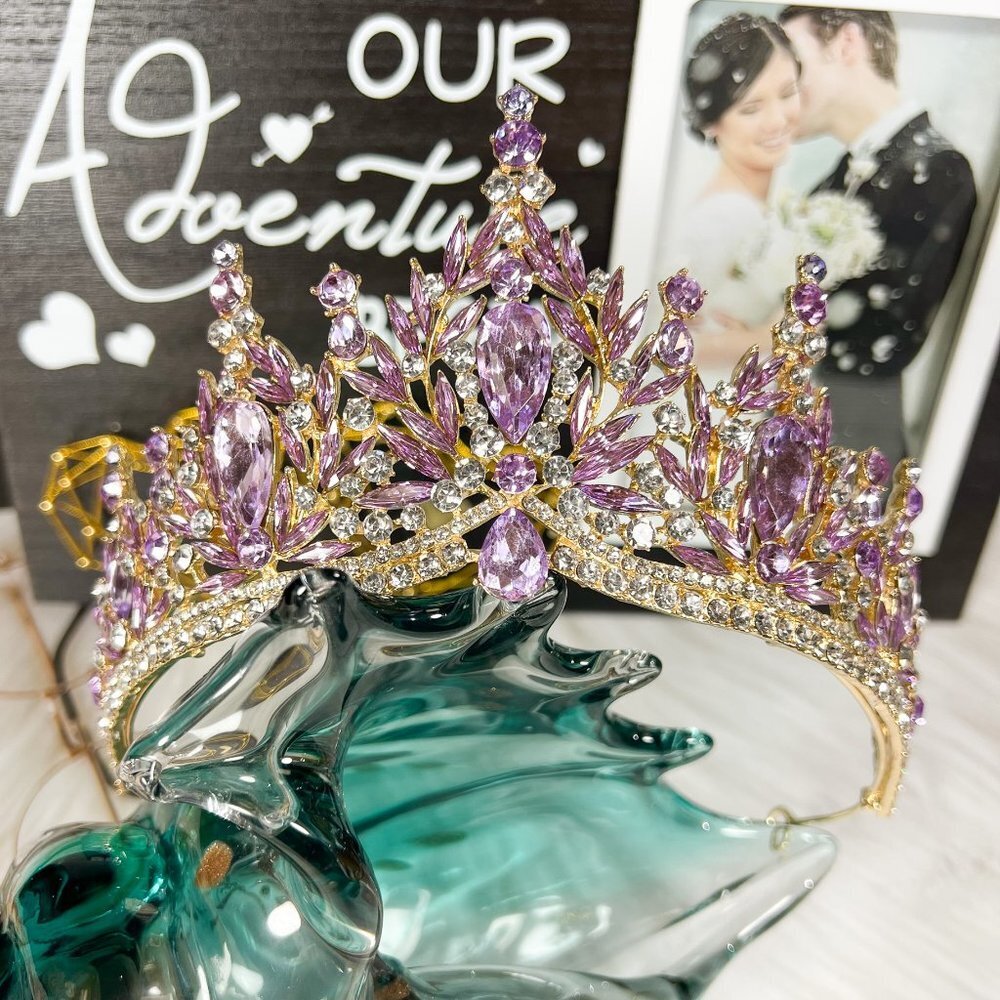 Purple tiara, Lavender crown, Victorian tiara, Crystal crown, Bridal headband